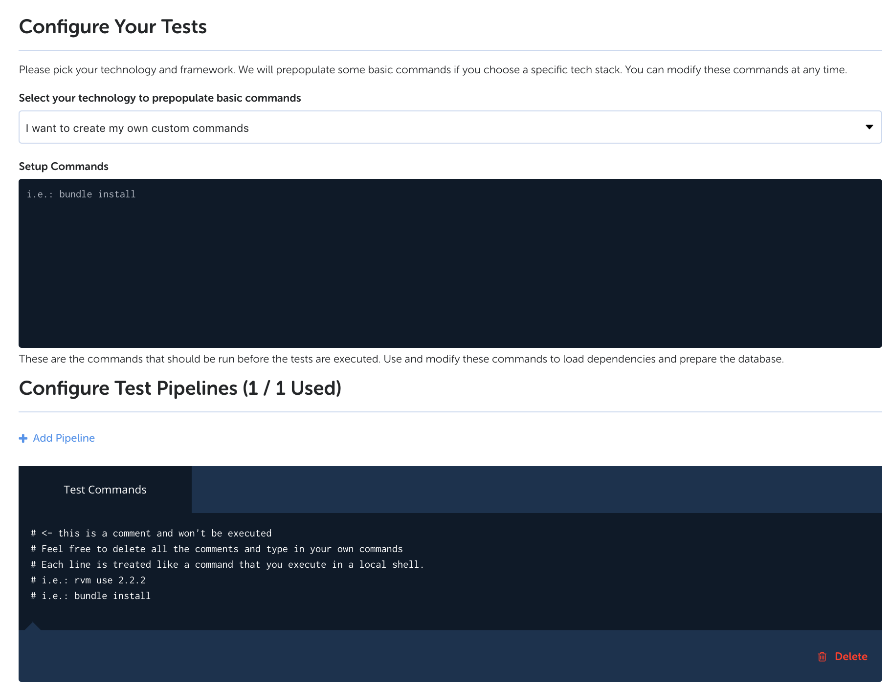 Codeship's project configuration screen