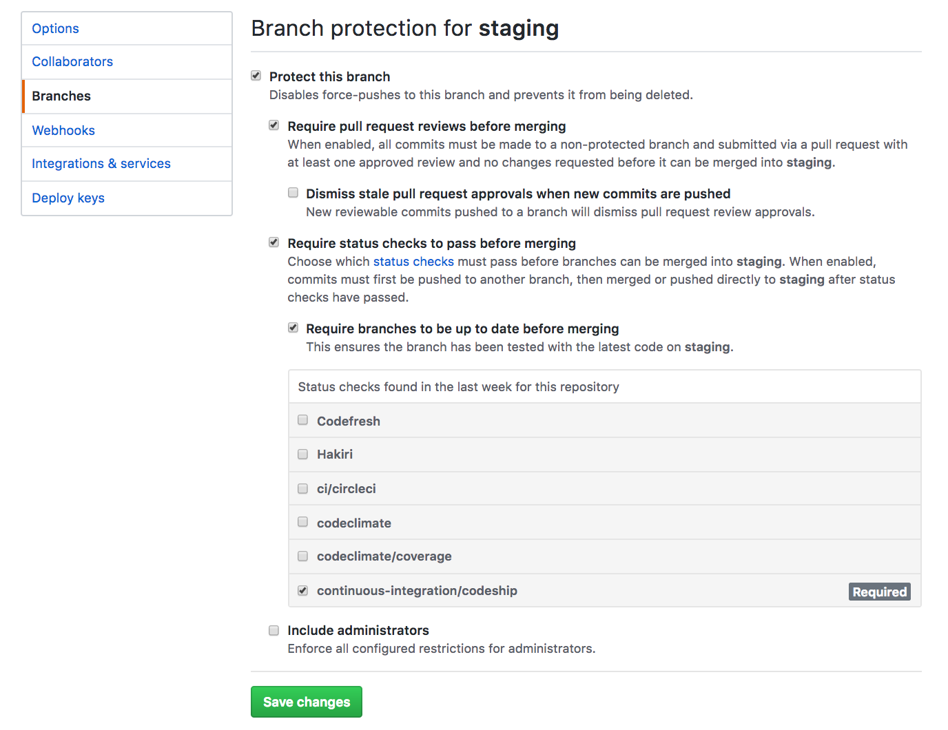 Using Codeship to protect a branch from untested PRs
